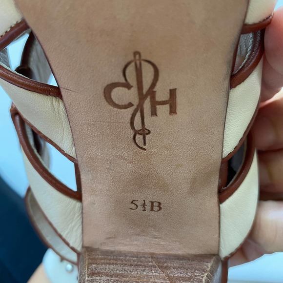 COLE HAAN Brown and White Leather Strappy Slingback Heels, Size 5.5B - Picture 6 of 11
